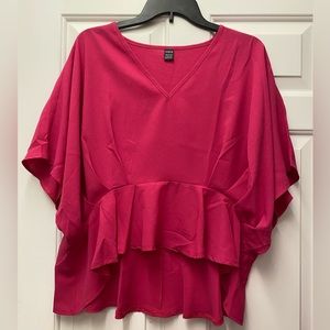 NWOT SHEIN peplum blouse, hot pink, short sleeve, size L